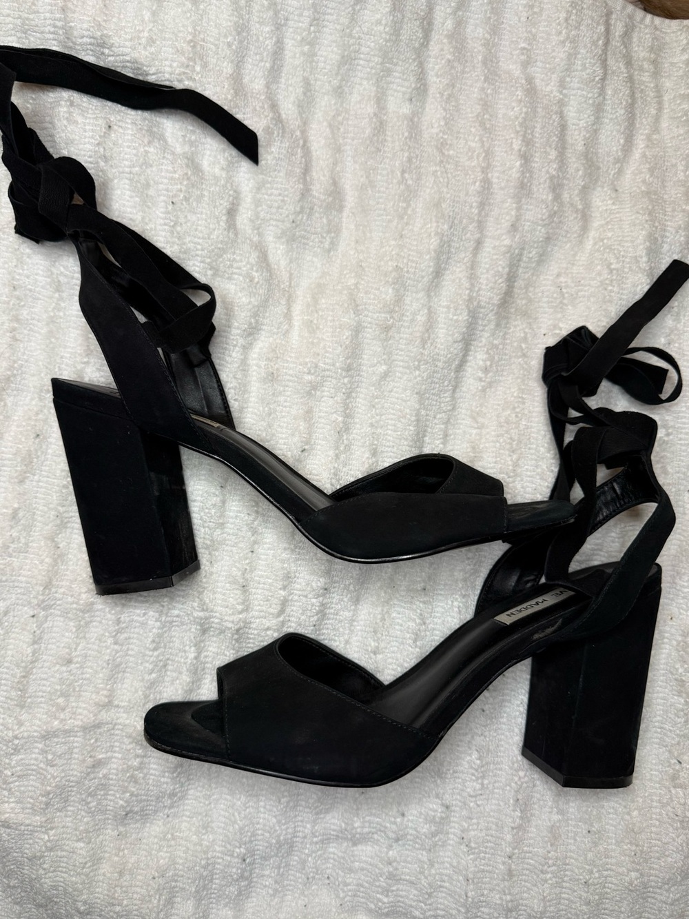 Steve Madden Black Lace Up Block Heel Sandals Women’s Size 11 - Picture 3 of 5